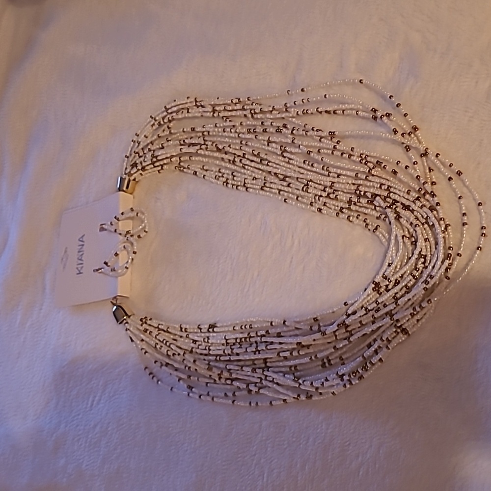 KIANA white and gold bead earrings and necklace set
